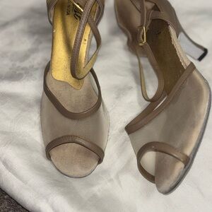 Coast Ballroom Dance Shoes Tan Mesh Peep Toe Heels Size 6 Made in USA